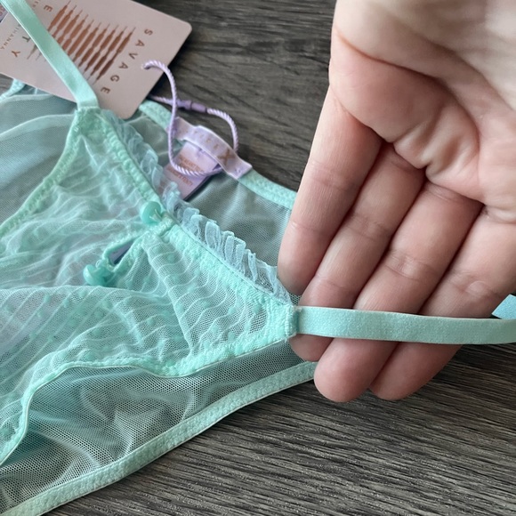 NWT Savage x Fenty lingerie - bra (34B) + panty (XS)- sheer turquoise lace pearl - Picture 9 of 12